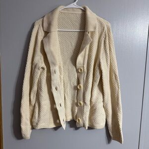 L.L. Bean Women's Cotton Signature Knit Cardigan Sweater Size Medium in Cream